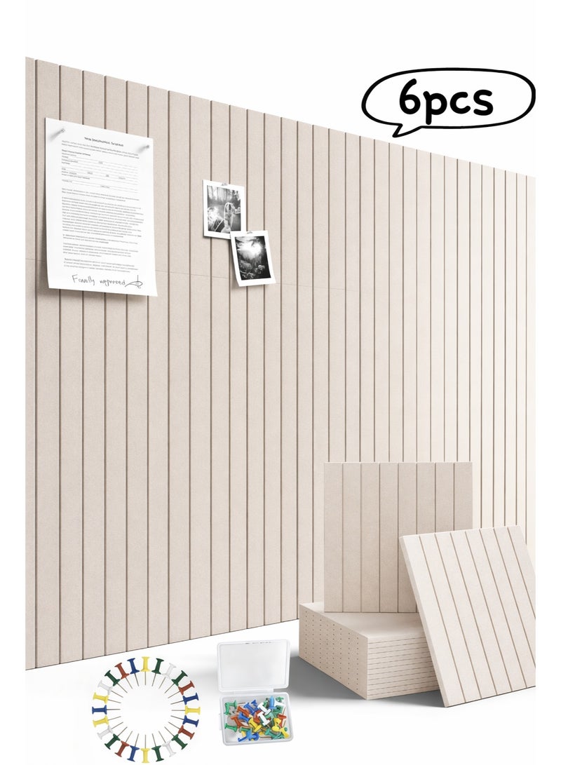 6PCS Large Felt Acoustic Panels Cork Board, 30×30cm Full Self-Adhesive Polyester Fiber Soundproof Wall Panels with Mounting Pins, Grooved Vertical Strip Design for Office Home Cinema Music Room, Dark Camel - Image 1